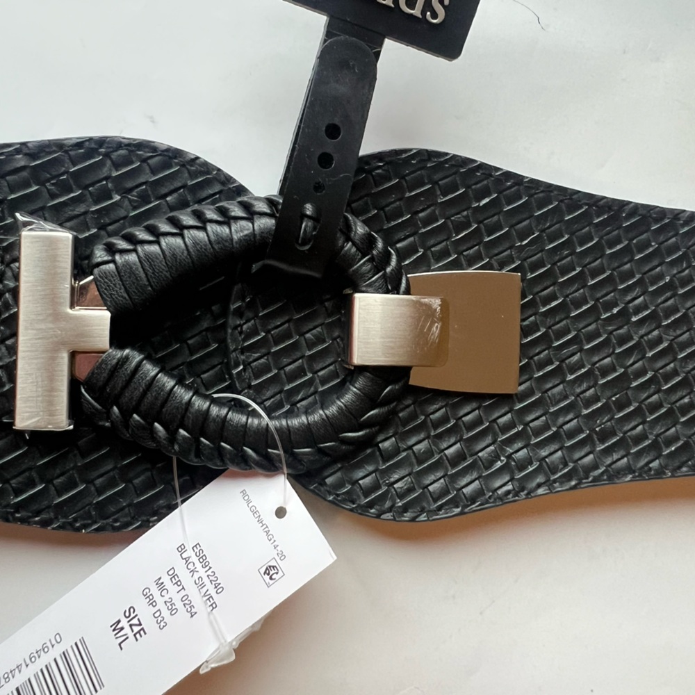 NWT Dillards Black Leather Elastic Belt - Size M/L